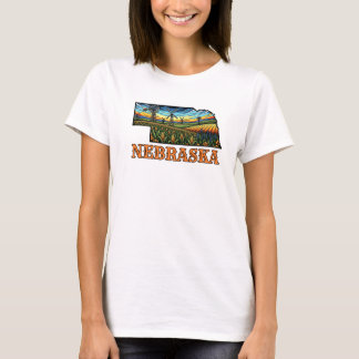 T-shirt Contour de tatouage de style Nebraska avec des cha