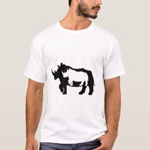 T-shirt Contraste Silhouette de Rhinocéros en Harmonie Gra