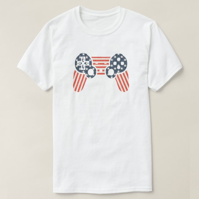 T-shirt Contrôleur de jeu Drapeau vintage USA (Design devant)