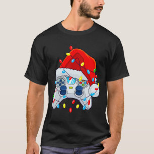 T-shirt Contrôleur de jeu Noël Santa Hat Gamer Boys 1