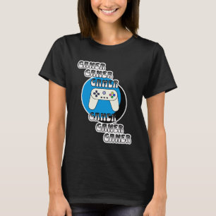 T-shirt Contrôleur de jeu vidéo bleu et noir Contrôleur