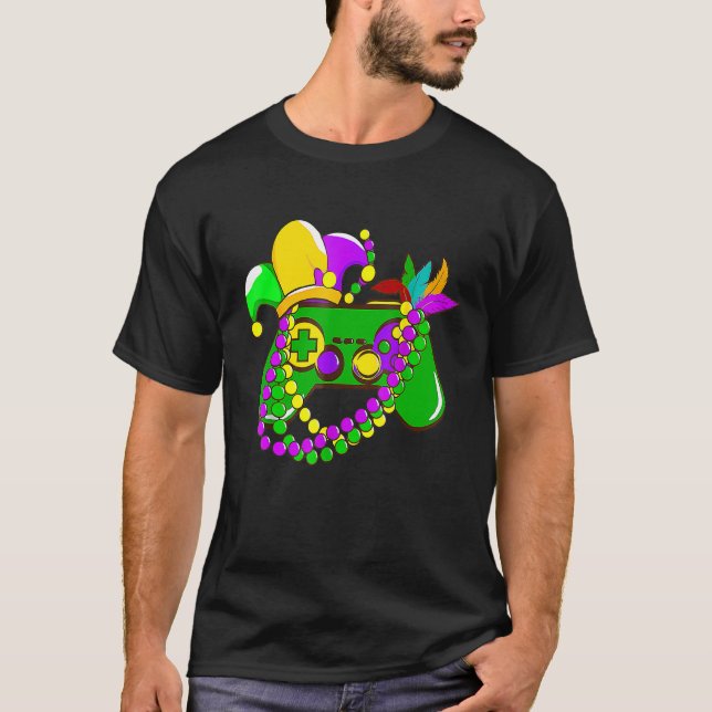 T-shirt Contrôleur de jeu vidéo Mardi Gras Jester Casquett (Devant)