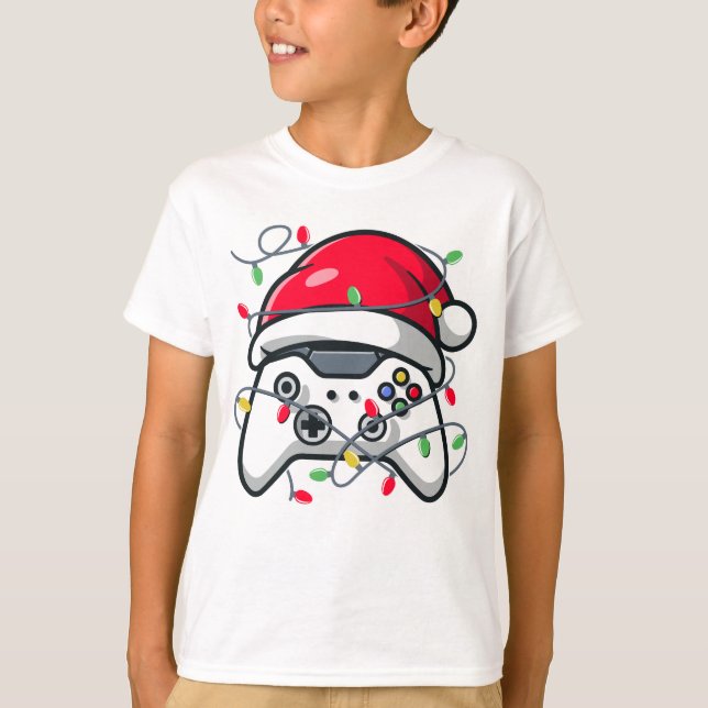 T-shirt Contrôleur de jeu vidéo Noël Santa Hat Gamer (Devant)