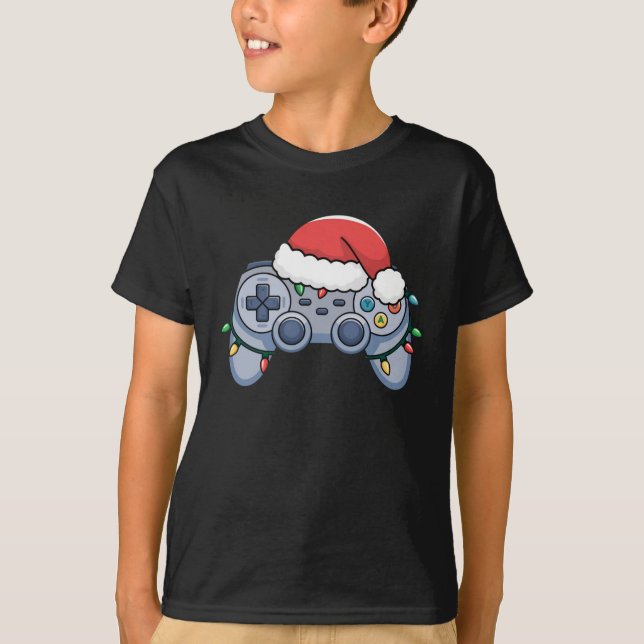 T-shirt Contrôleur de jeu vidéo Noël Santa Hat Gamer (Devant)