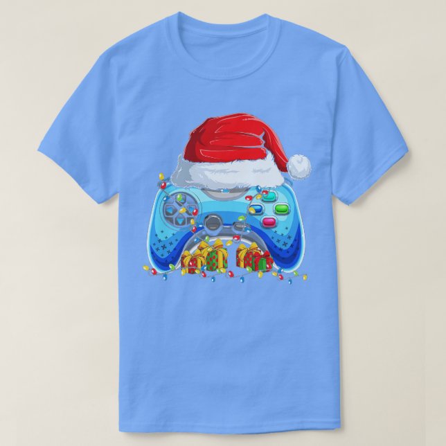 T-shirt Contrôleur de jeu vidéo Noël Santa Hat Garçons Enf (Design devant)