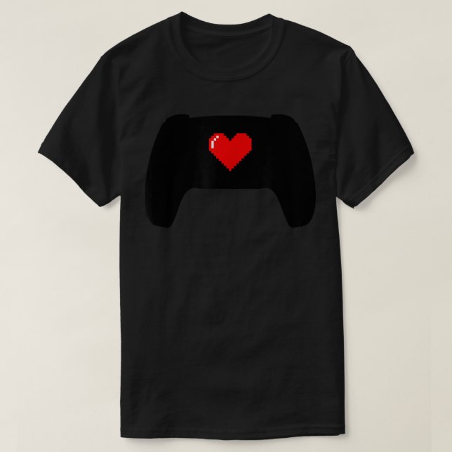 T-shirt Contrôleur de jeu vidéo Pixel Heart Gamer Valentin (Design devant)