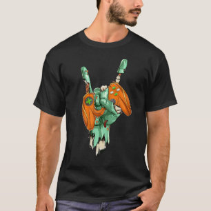 T-shirt Contrôleur de jeu Zombie Rock Hand Holding Pumkpin