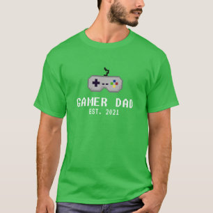 T-shirt Contrôleur Gamer Papa Retro 8Bit - Date personnal
