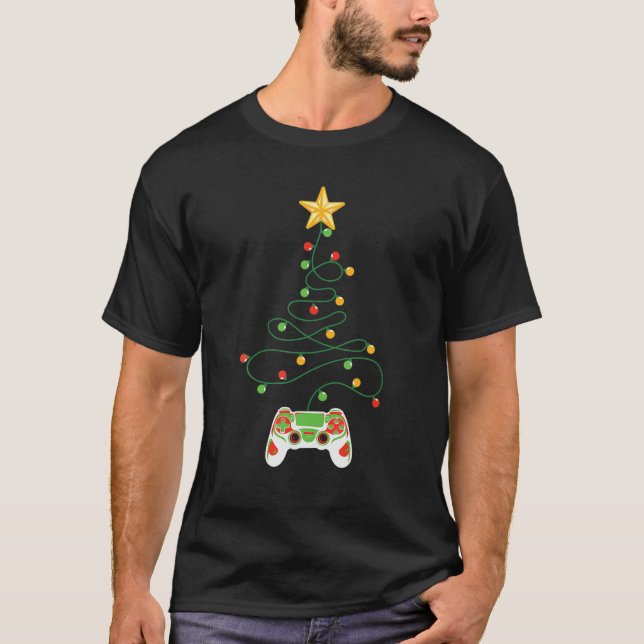 T-shirt Contrôleur vidéo Joyeux décor d'arbre de Noël (Devant)