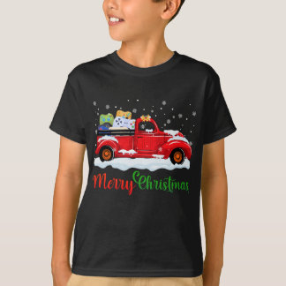 T-shirt Contrôleurs de jeu vidéo Camion rouge Joyeux Noël 