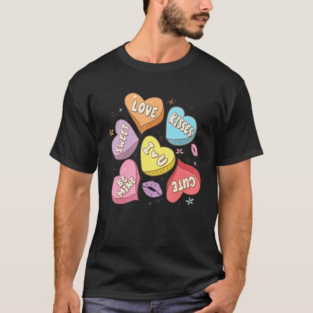 T-shirt Conversation Hearts Valentines XOXO Retro Groovy F (Devant)