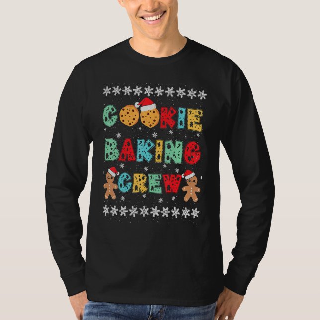 T-shirt Cookie Baking Crew Gingerbread Men With Xmas Hats  (Devant)