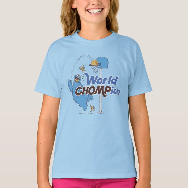 T-shirt Cookie Monster | Tirer sur des cerceaux de basket- (Devant)