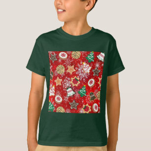 T-shirt Cookies de Noël et flocons de neige en rouge