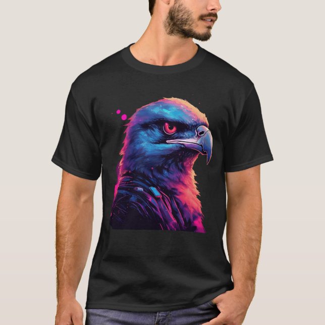T-shirt Cool American Bold Eagle In Synthwave Effet (Devant)