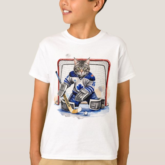 T-shirt Cool amusant Chat Hockey gardien de but Humour ani (Devant)