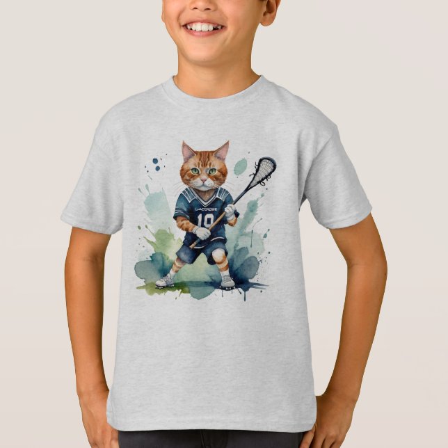 T-shirt Cool amusant Chat Lacrosse Joueur Humour animal (Devant)
