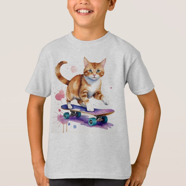 T-shirt Cool amusant Chat Skateboard Humour animal (Devant)
