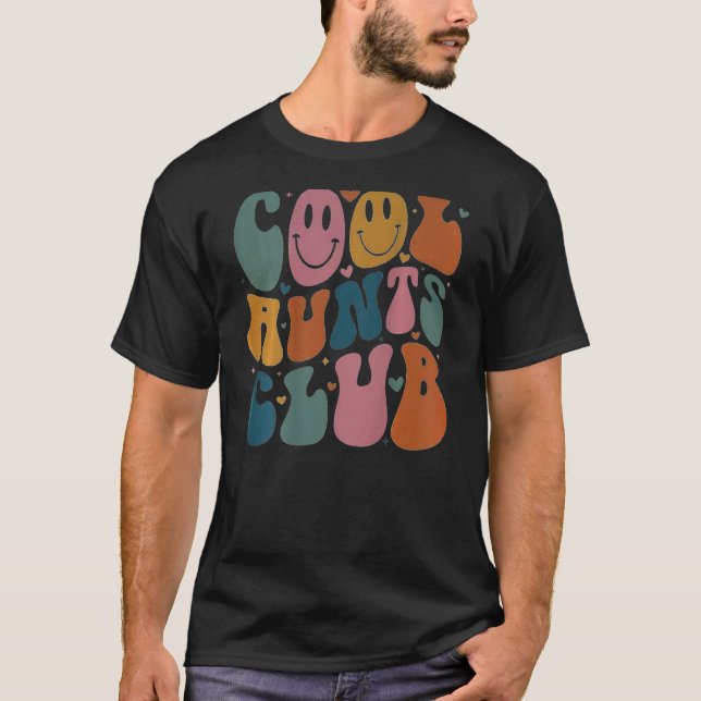 T-shirt Cool Aunt Club Groovy Retro Smile Heart on back (Devant)