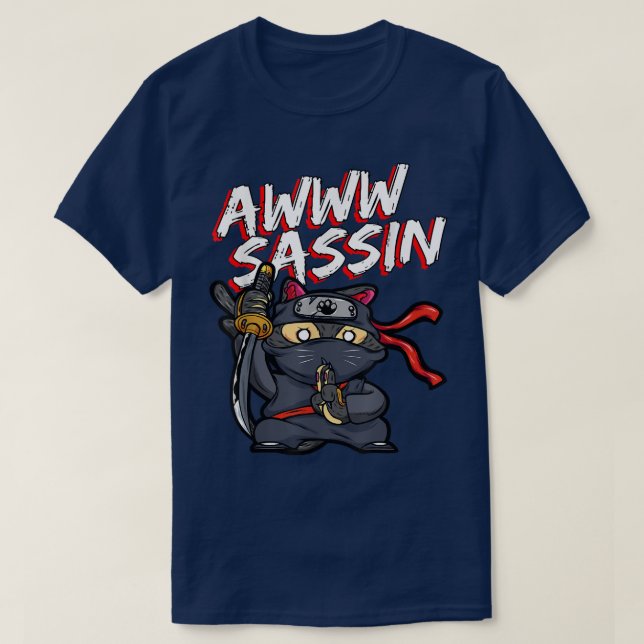 T-shirt Cool AwwwSassin Samurai Chat Funny Ninja Chat Mang (Design devant)