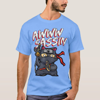 T-shirt Cool AwwwSassin Samurai Chat Funny Ninja Chat Mang