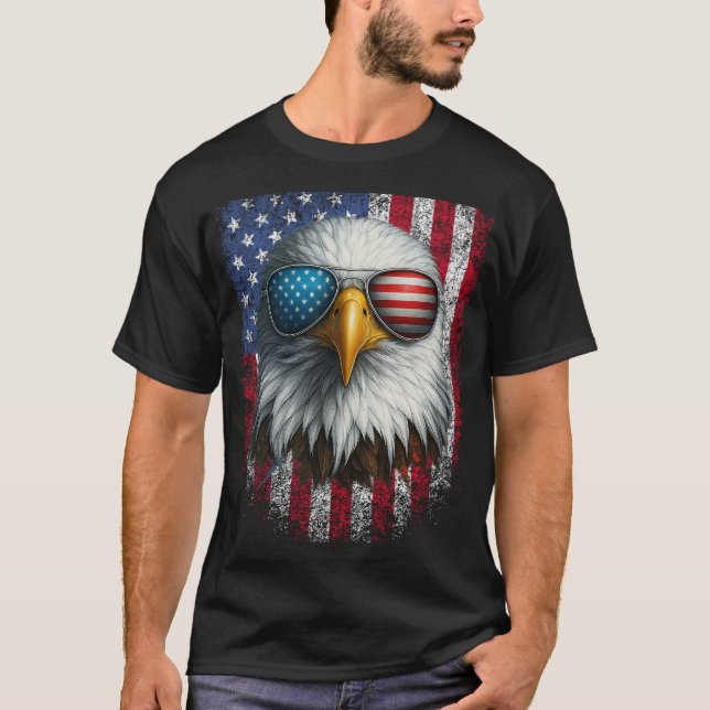T-shirt Cool Bald Eagle Lunettes de soleil américaines Pat (Devant)