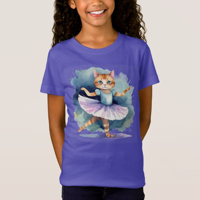 T-Shirt Cool Ballerina Dancing Chat Kitten Fun Aquarelle (Devant)