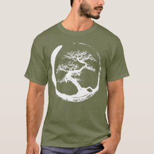 T-shirt Cool Blanc Zen Bonsai Arbre dans Enso Circle
