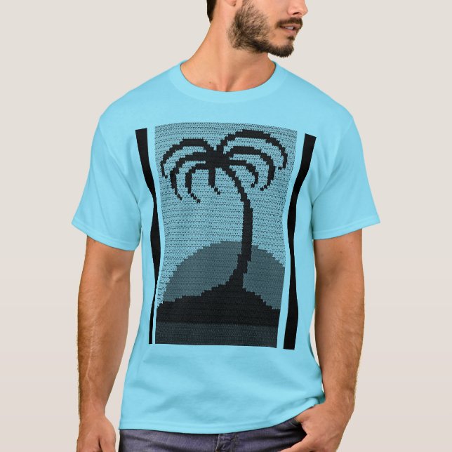 T-shirt Cool Blue Tropics Palm Tree Artisan Crochet Imprim (Devant)