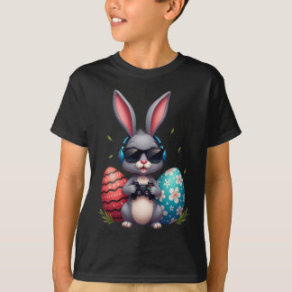 T-shirt Cool Bunny With Sungl And Video Games Decor Easter