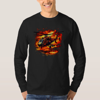 T-shirt Cool burning Helicopter with Flames & Fire for Pil