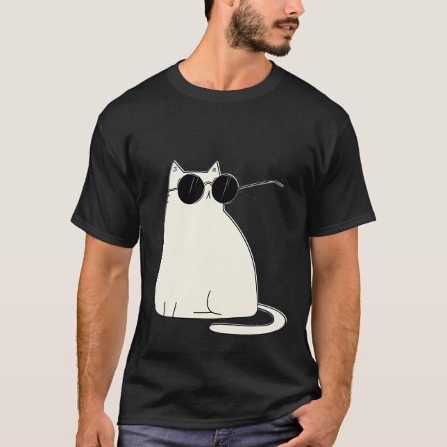 T-shirt Cool Cat in Shades — Minimal White Kitty (Devant)
