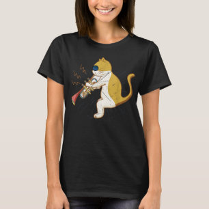 T-shirt Cool Cat Playing The Clarinet Design Hippy Hipster