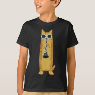 T-shirt Cool Cat Playing The Clarinet Design Hippy Hipster