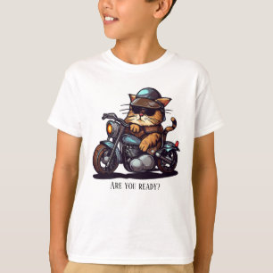T-shirt Cool Cat Riding Motorcycle Êtes-vous prêt