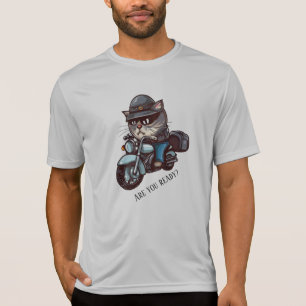 T-shirt Cool Cat Riding Motorcycle Êtes-vous prêt