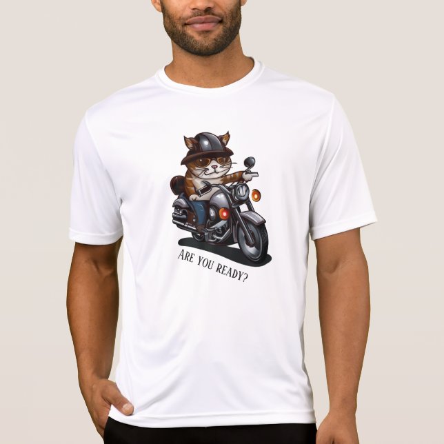 T-shirt Cool Cat Riding Motorcycle Êtes-vous prêt (Devant)