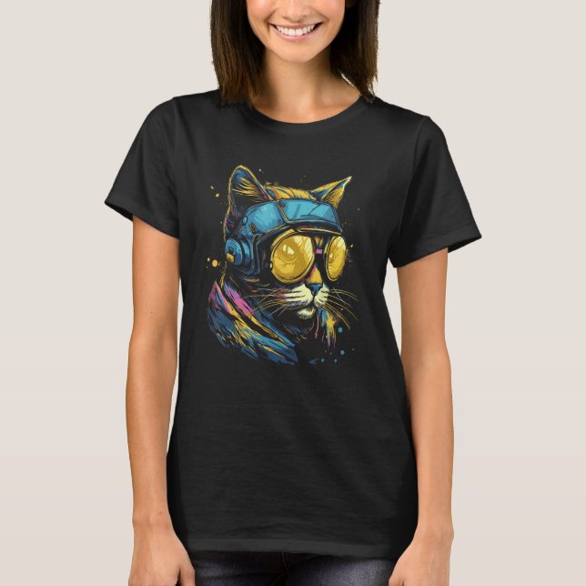 T-shirt Cool Cat Wear Pilote lunettes Design (Devant)