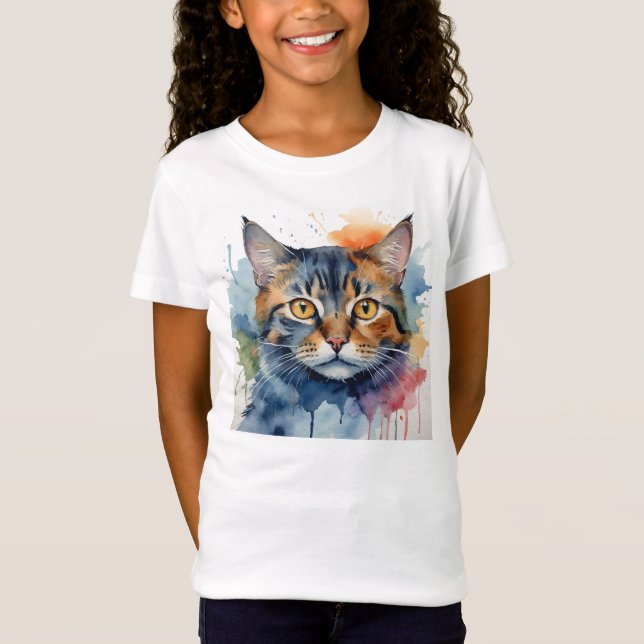 T-Shirt Cool Chat Kitten Fun Aquarelle (Devant)