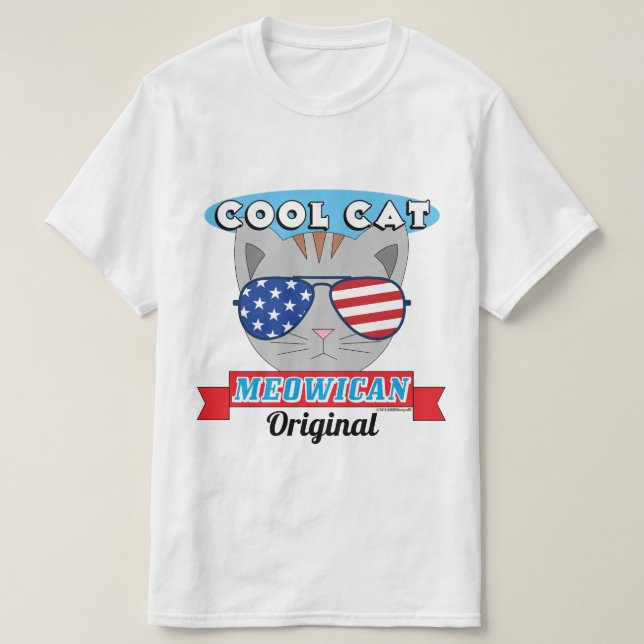 T-shirt Cool Chat Meowican Original Patriotic Funny Pun (Design devant)