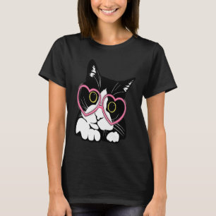 T-shirt Cool Chat Noir Kitten Lunettes de coeur Rouge Bonn