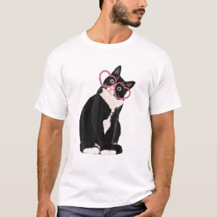T-shirt Cool Chat noir Kitten Lunettes de coeur rouge Bonn