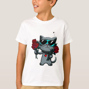T-shirt Cool Chat portant des lunettes tenant des étoiles 