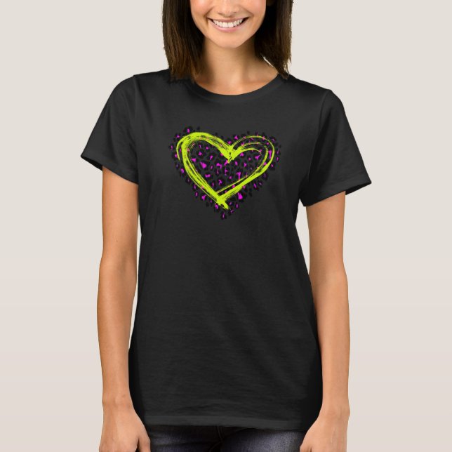 T-shirt Cool Cheetah Leopard Tiger Print Heart (Devant)