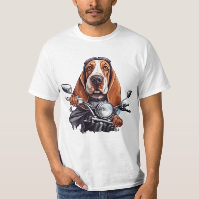 T-shirt Cool chien biker, joli basset hound chien conducte (Devant)
