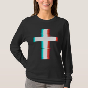 T-shirt Cool Christian Cross Moderne Glitch Effet