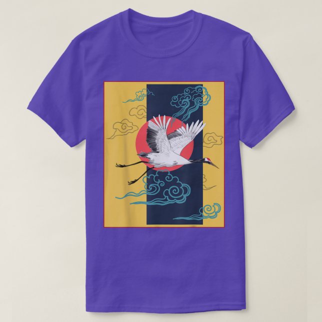 T-shirt Cool Crane Bird Artwork, Dance of Cranes Japanese  (Design devant)