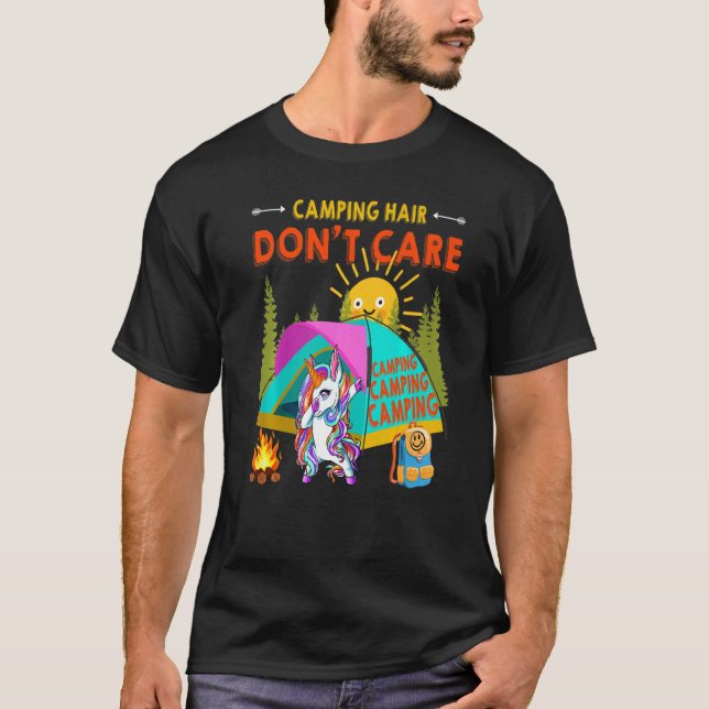 T-shirt Cool Dabbing Unicorn's Camping Cheveux Don't care  (Devant)