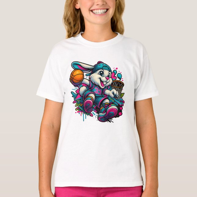 T-shirt cool de basket-ball Bunny pour enfants (Devant)