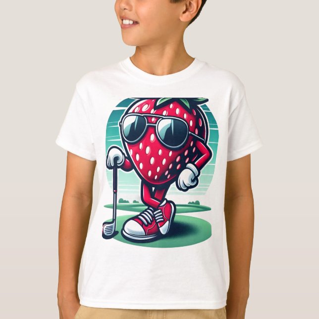 T-shirt Cool de fraises Golfer ! - Cartoon Strawberry Golf (Devant)